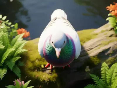 Pigeon Iridescent Bird Rainbow Neck Realistic 3D Model LowPoly Low-poly 3D model