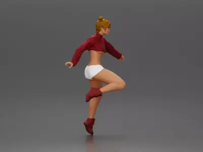Woman in red crop top and sneakers riding a motorbike 3D print model