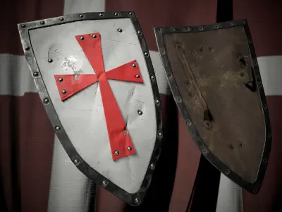 Medieval battle templar sword and knight shield pack Low-poly 3D model