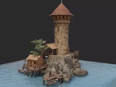 Gameready Moduler Sea Tower  Low-poly 3D model