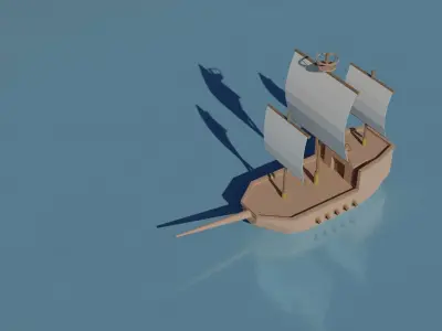 Low Poly Ship sailing floating in ocean Free low-poly 3D model