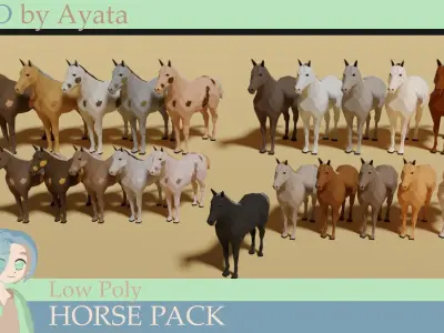 Low Poly Horses Pack Low-poly 3D model