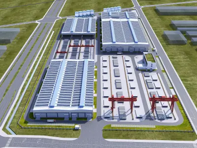 Industrial buildings cement bridges factories 3D model