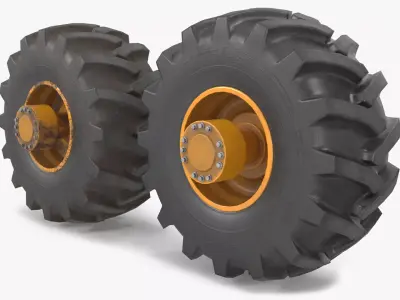 Heavy Machine Tire Wheel Set Clean and Dirt 3D model