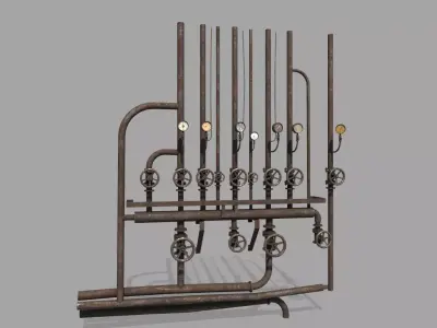 Rusty Wall Pipes And Valves  3D model