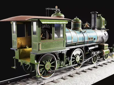 Vintage 19th-Century Steam Locomotive Low-poly 3D model Low-poly 3D model