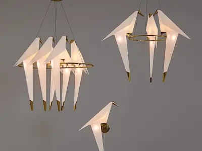 Luxurious Origami Bird Chandelier - High Quality  Free 3D model