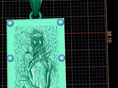 Vintage Engraved Lady Portrait Pendant with Red  3D print model
