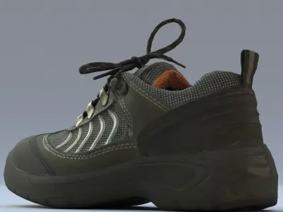 Sneaker Low Poly athletic shoe with orange laces Low-poly 3D model