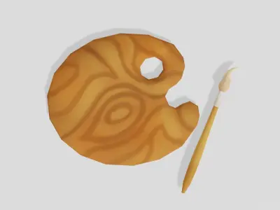 Painting Palette and Brush 3D model