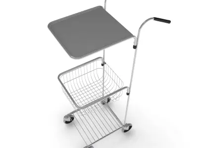 Chrome Mini Trolley with Shelf and Basket 3D model