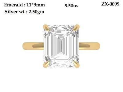 Emerald Solitaire Ring 3D print model 39