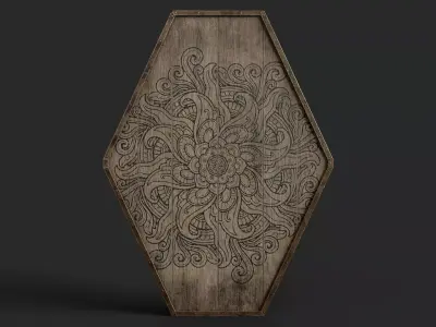 Slavic diamond-shaped shield painted flower symbol Low-poly 3D model