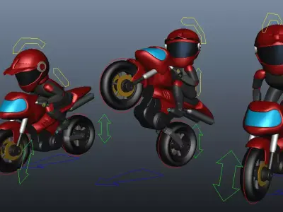Rider with Motorbike Full Rigged Low-poly 3D model