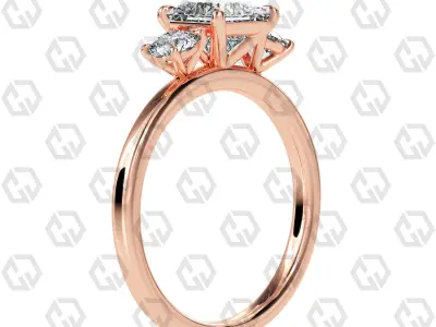 Ring 108 Princess Shape 3 stone ring with round 3D print model