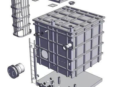 Atmospheric pressure liquid discharge tank skid 3D model
