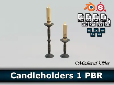 Candleholders 1 PBR pair of candlesticks Low-poly 3D model