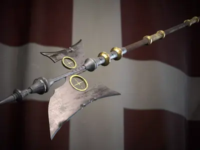 Medieval templar battle halberd Game ready Low-poly 3D model
