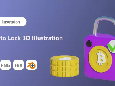 3D Cyrpto Coin Lock Illustration Low-poly 3D model