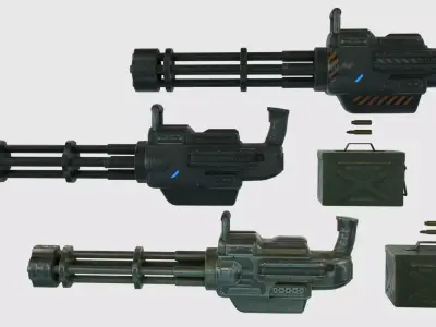 Low Poly Minigun With PBR Materials Low-poly 3D model