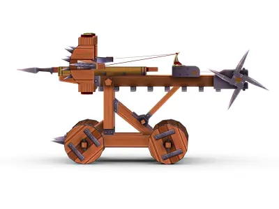 Handpaint Cartoon Medieval Ballista Siege Weapon Low-poly 3D model
