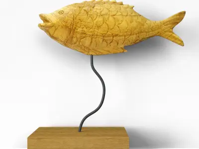 Carved Teak Fish with Base 3D model