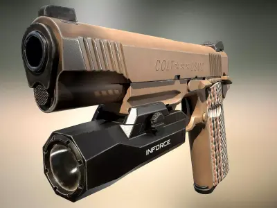 Colt M45A1with Inforce WILD2 Pistol Mounted Light Low-poly 3D model