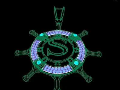 0177 - S Letter Boat Wheel Pendant - The Helm Pendant 3D print model