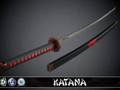 Katana Red Dragon - model and textures Low-poly 3D model