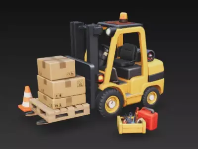 Cute Stylized Forklift with Pallet - Boxes - PBR Game-Ready Low-poly 3D model