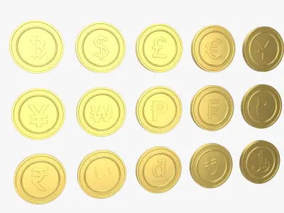 Currency Symbols Coins Collection 3D model