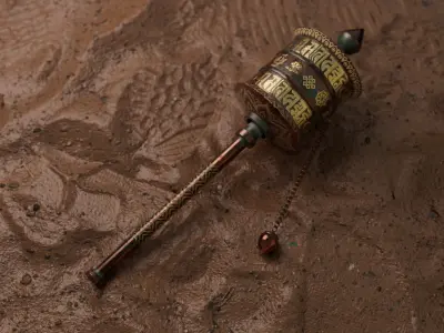 Buddhist hand held prayer wheel Low-poly 3D model