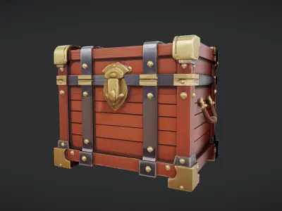 Antique wooden treasure chest 2 3D model