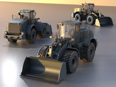 Wheel Loader Gray Blue Low-poly 3D model