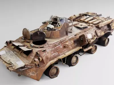 Destroyed BTR-80 wheeled amphibious armoured personnel carrier 3D model purchase