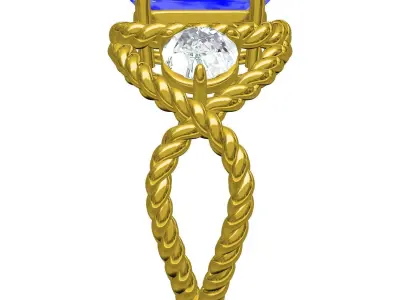 Antique Three Stone Rope Shank Engagement Ring 3D print model