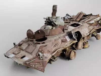Destroyed BTR-80 wheeled amphibious armoured personnel carrier 3D model get