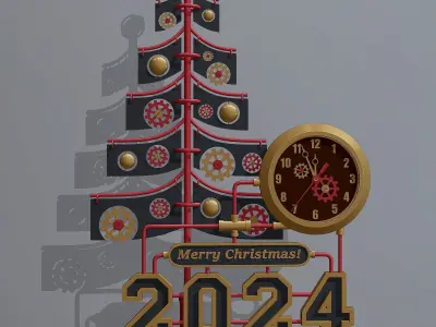 Steampunk Christmas table clock 3D model