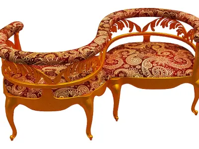 Antique courting chair Low-poly 3D model