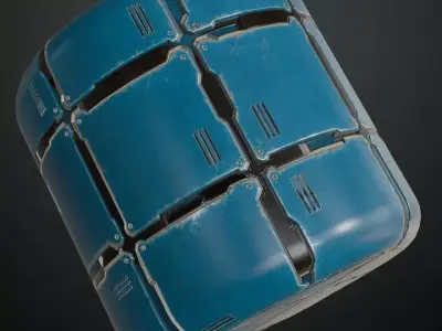 Blue Sci-Fi Square Modular Metal Plate PBR Seamless Texture