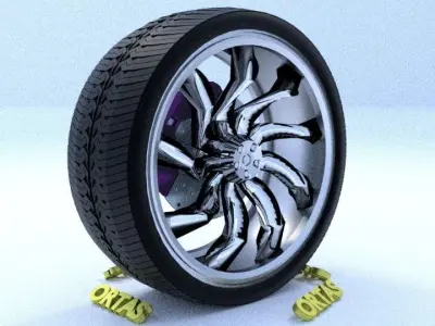 ORTAS CAR RIM 55 GAME READY RIM TIRE AND DISC 3D model