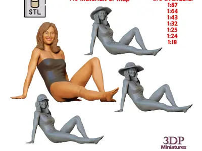 N1 woman from 60s and 70s posing with car 3D print model