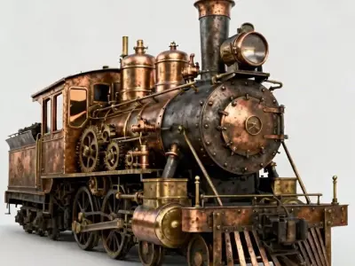 Realistic Steampunk Steam Locomotive 3D Model Low-poly 3D model