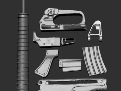 M16 Rifle Game Ready and High Resolution Sculpt Low-poly 3D model