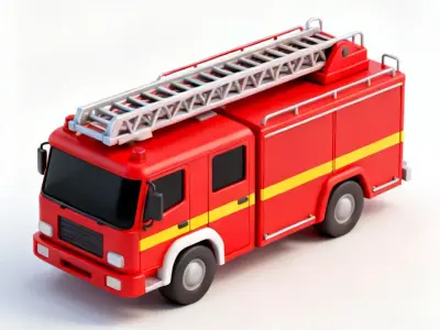 Stylized Fire Engine 3D Model Low-poly 3D model