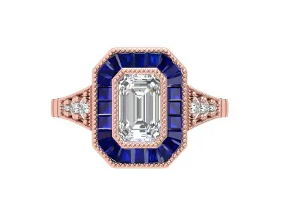 Emerald Art Deco Ring 3D print model 28