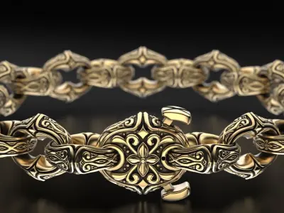 Antique mens silver bracelet 760 3D print model