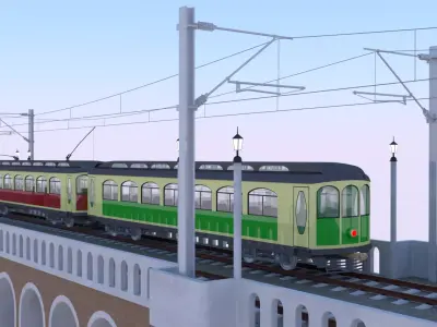 Viaduct with historical tram 3D model