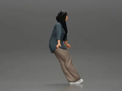 lowrider chola girl is leaning on the car in open shirt pigtails 3D print model
