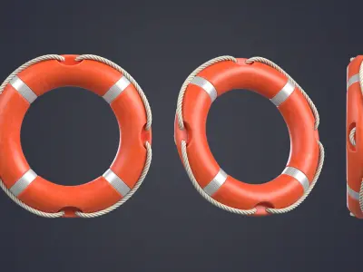 Lifebuoy orange life preserver Low-poly 3D model